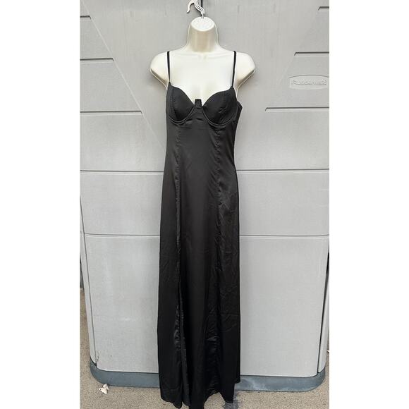 Shop 17 Black Satin Bustier Maxi Dress Gown Sz M Underwire Corset WhimsiGoth Vam - Picture 2 of 9